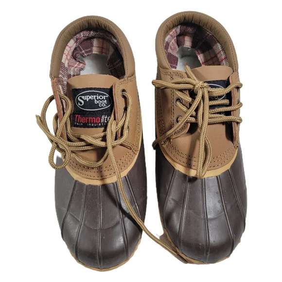 Superior Boot Company 3 eye Brown and Tan Duck Boots. Unisex. Women's size 9 - Picture 2 of 7